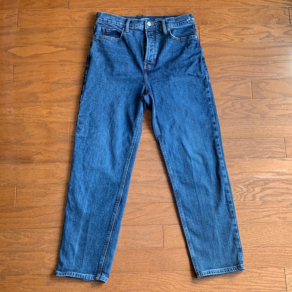Old Navy Extra High Rise Sky-Hi Straight Jean Button Fly Blue Denim Size 8